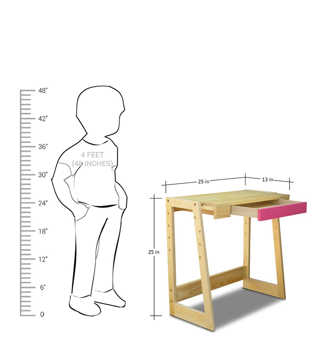 Buy MacMillan Pine Wood Activity Table Chair Set with Adjustable Height in Pink CasaCraft By