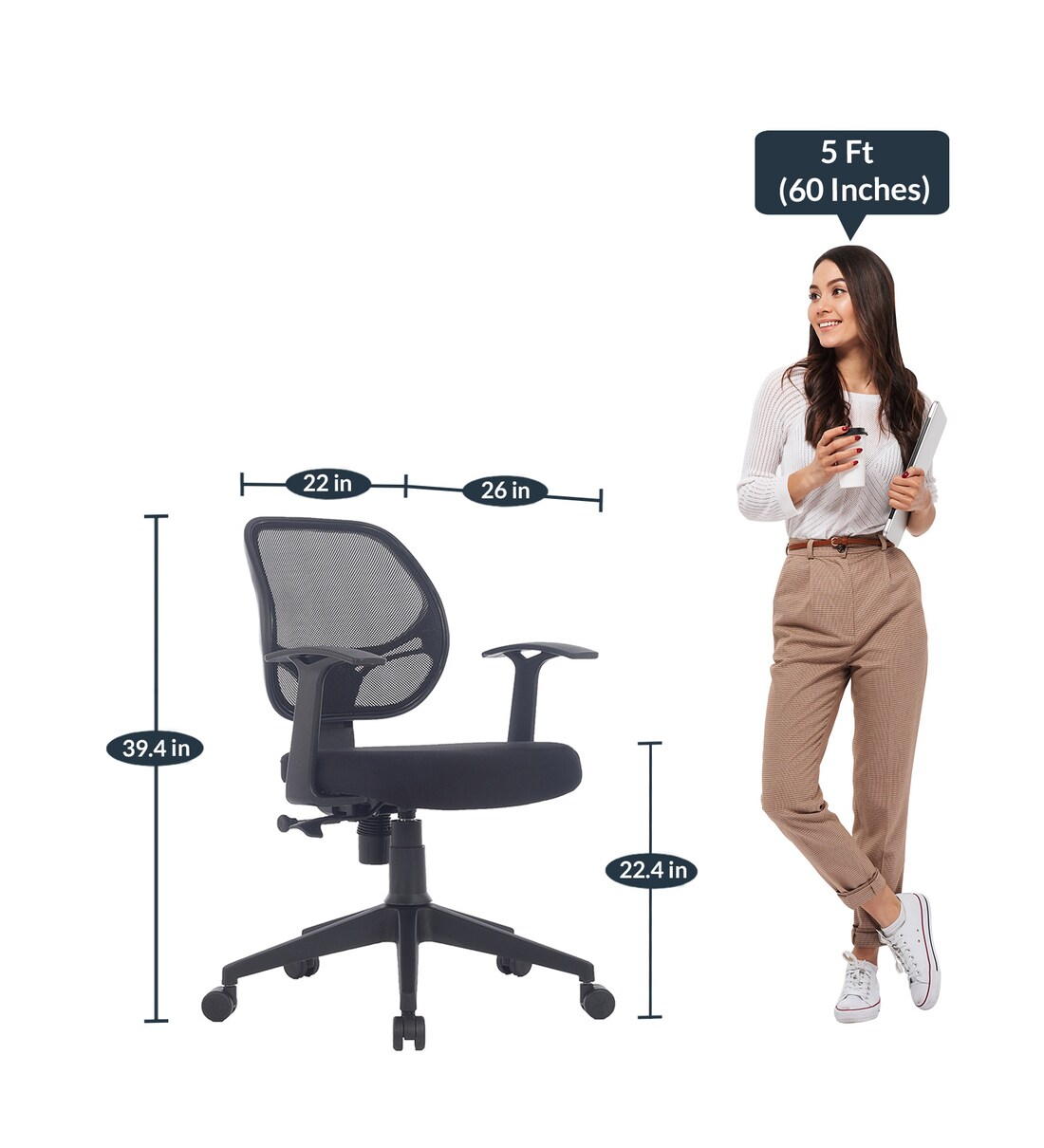Buy Magic Mid Back Ergonomic Chair in Black Colour by Durian Online