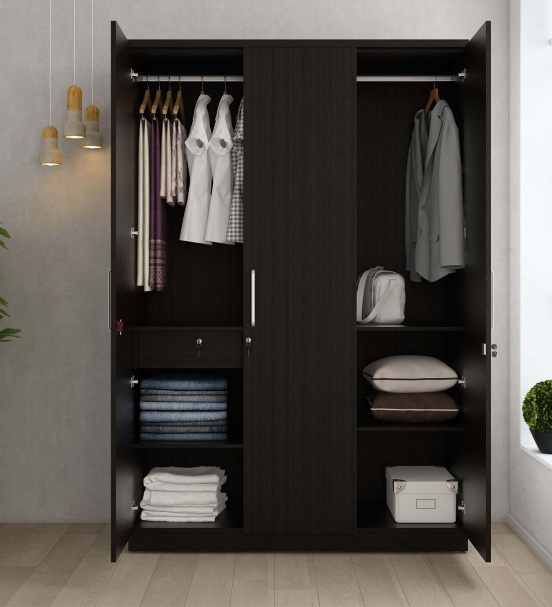 Buy Malta 3 Door Wardrobe in Brown Finish by Home Centre Online 3