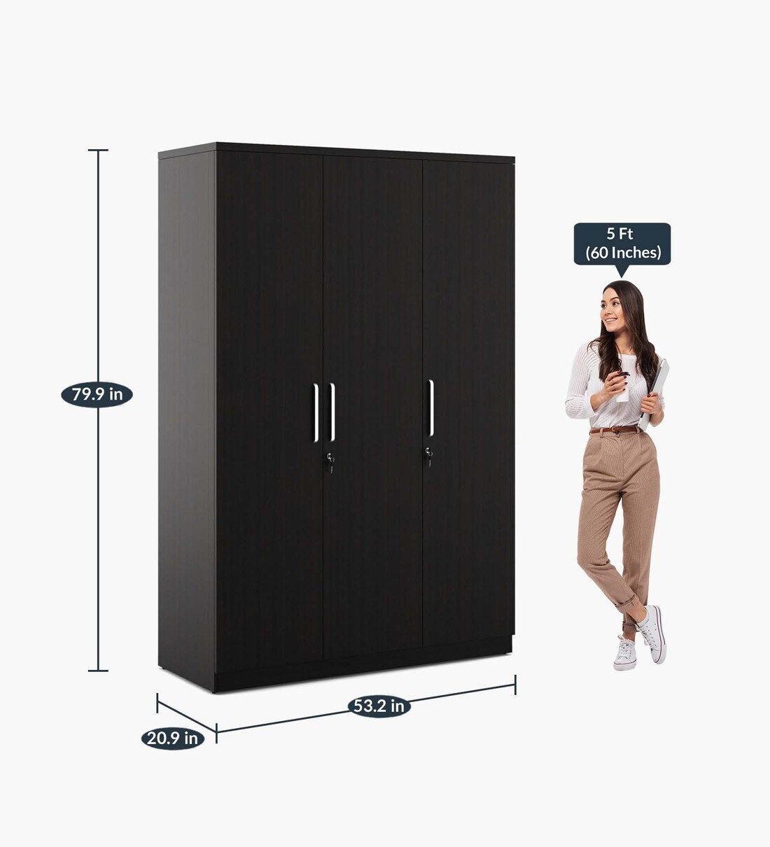 Buy Malta 3 Door Wardrobe in Brown Finish by Home Centre Online 3