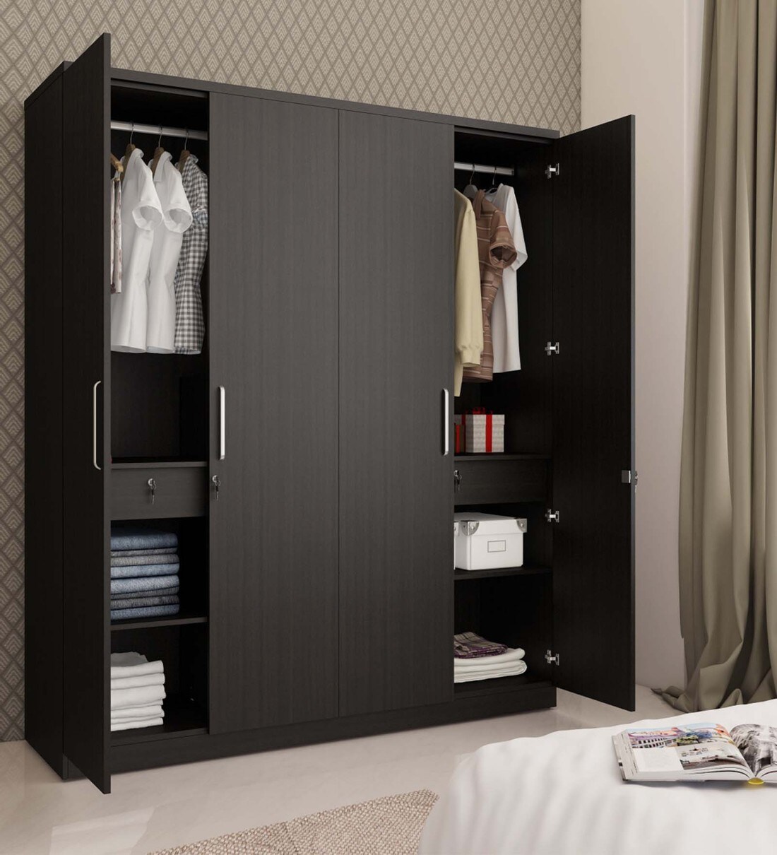 Buy Malta 4 Door Wardrobe in Brown Finish by Home Centre Online 4