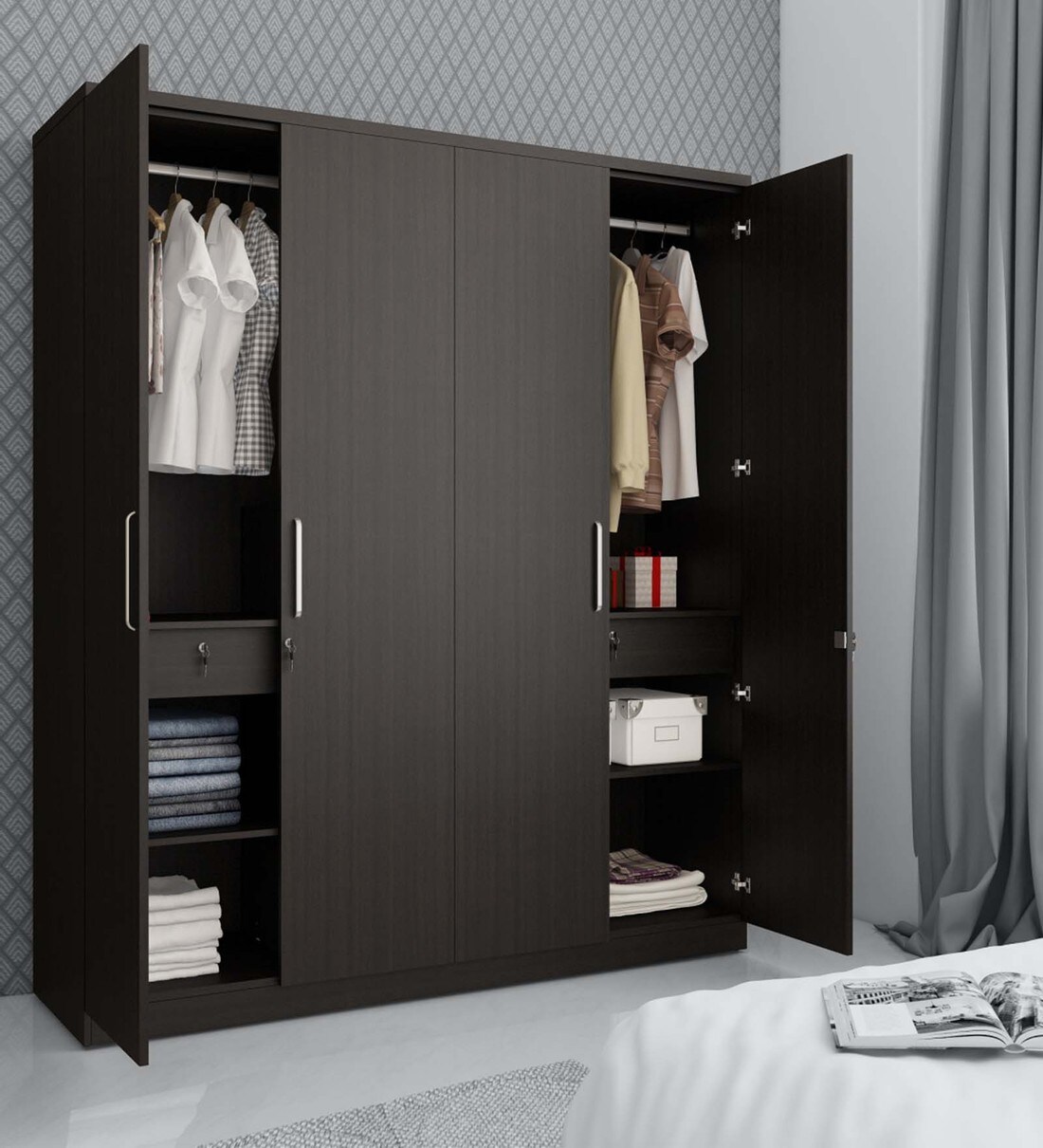 Buy Malta 4 Door Wardrobe in Brown Finish by Home Centre Online 4