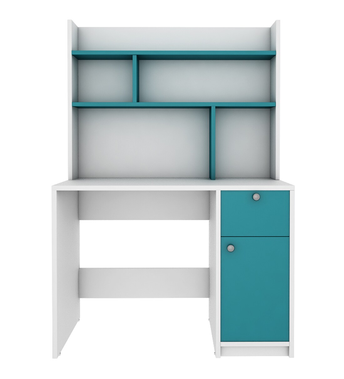 Buy Malta Hutch Desk in Frosty White And Ocean Green Finish by Woodbuzz