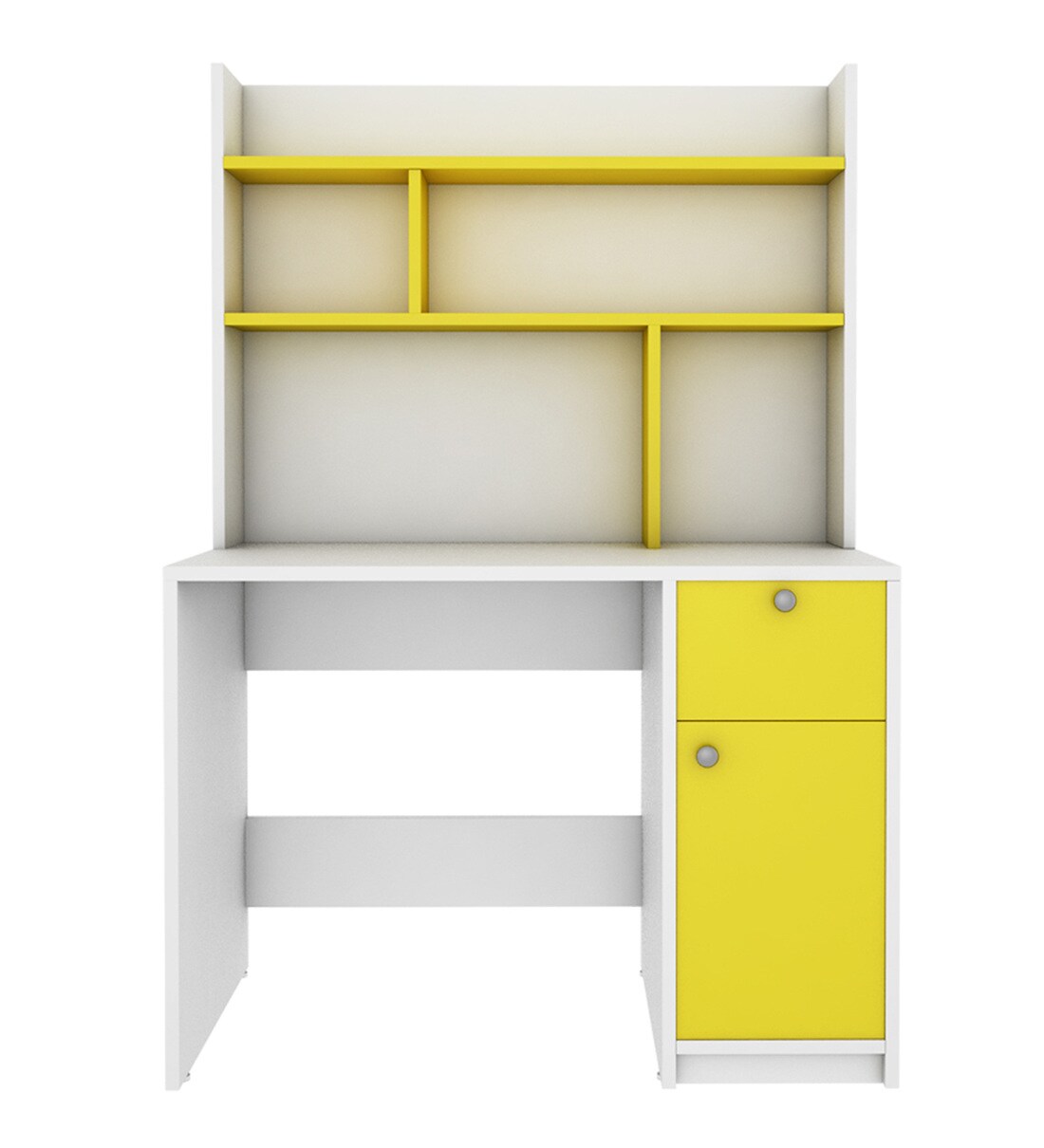 Buy Malta Hutch Desk in Frosty White And Yellow Finish by Woodbuzz Online Hutch Desks Study