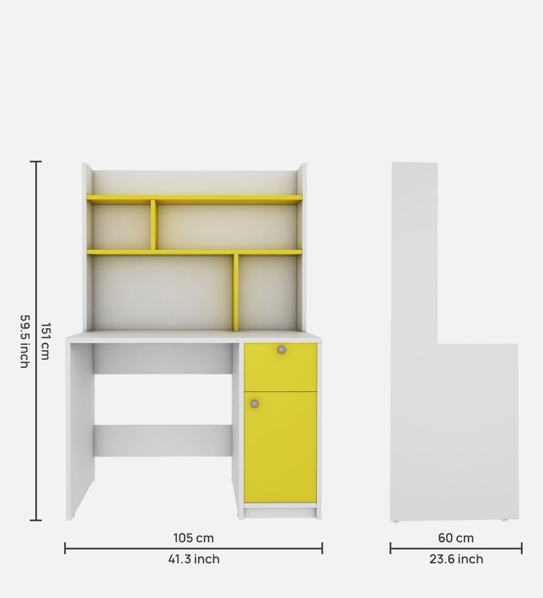 Buy Malta Hutch Desk in Frosty White And Yellow Finish by Woodbuzz