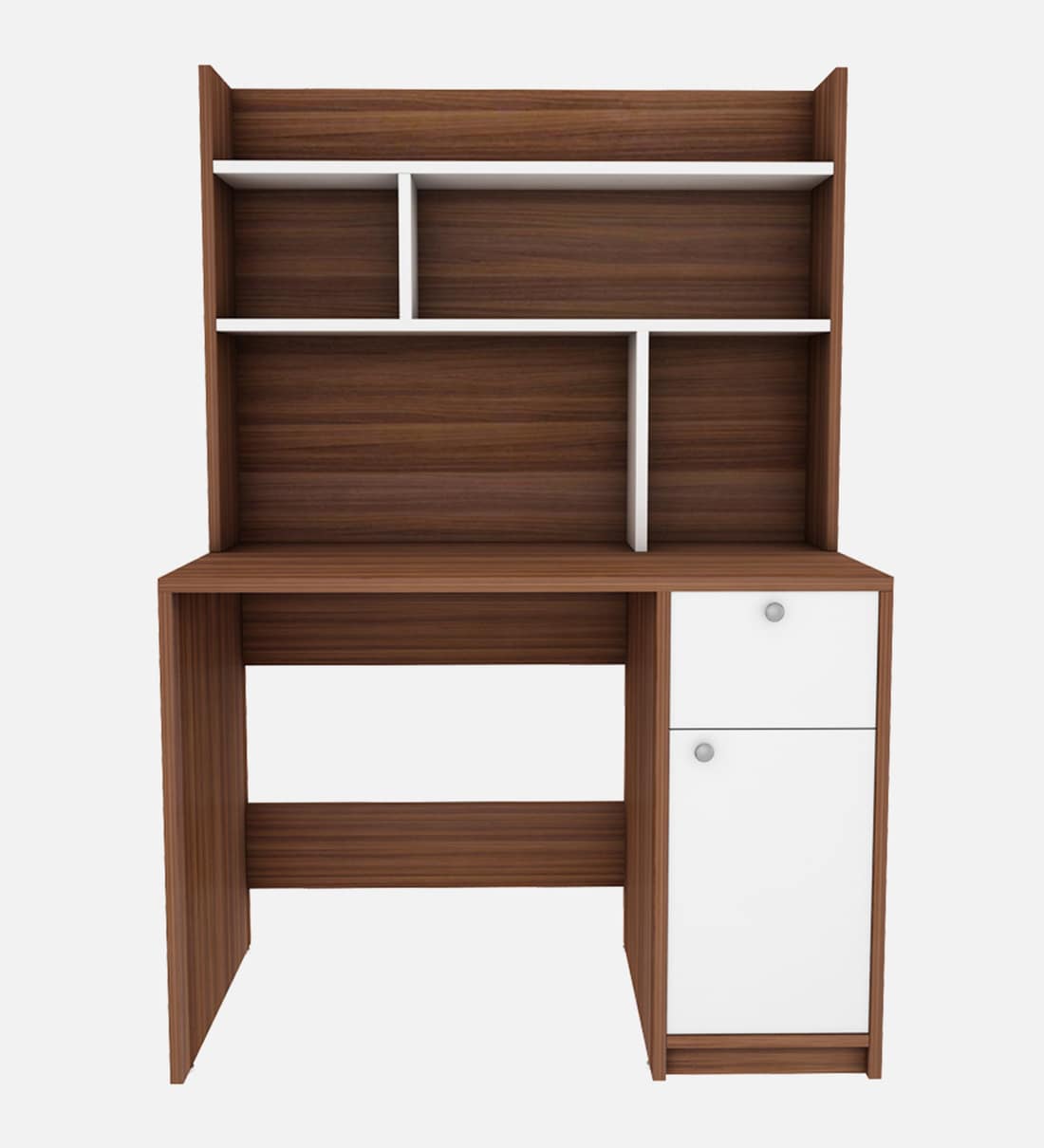 Buy Malta Hutch Desk in Walnut And Frosty White Finish by Woodbuzz