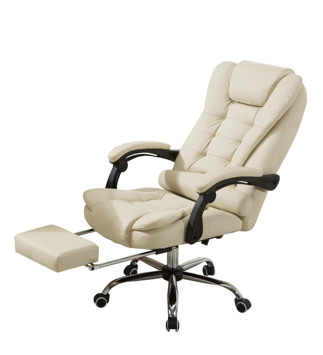 Buy Manager Office Chair with Massager & Footrest in Beige Colour by