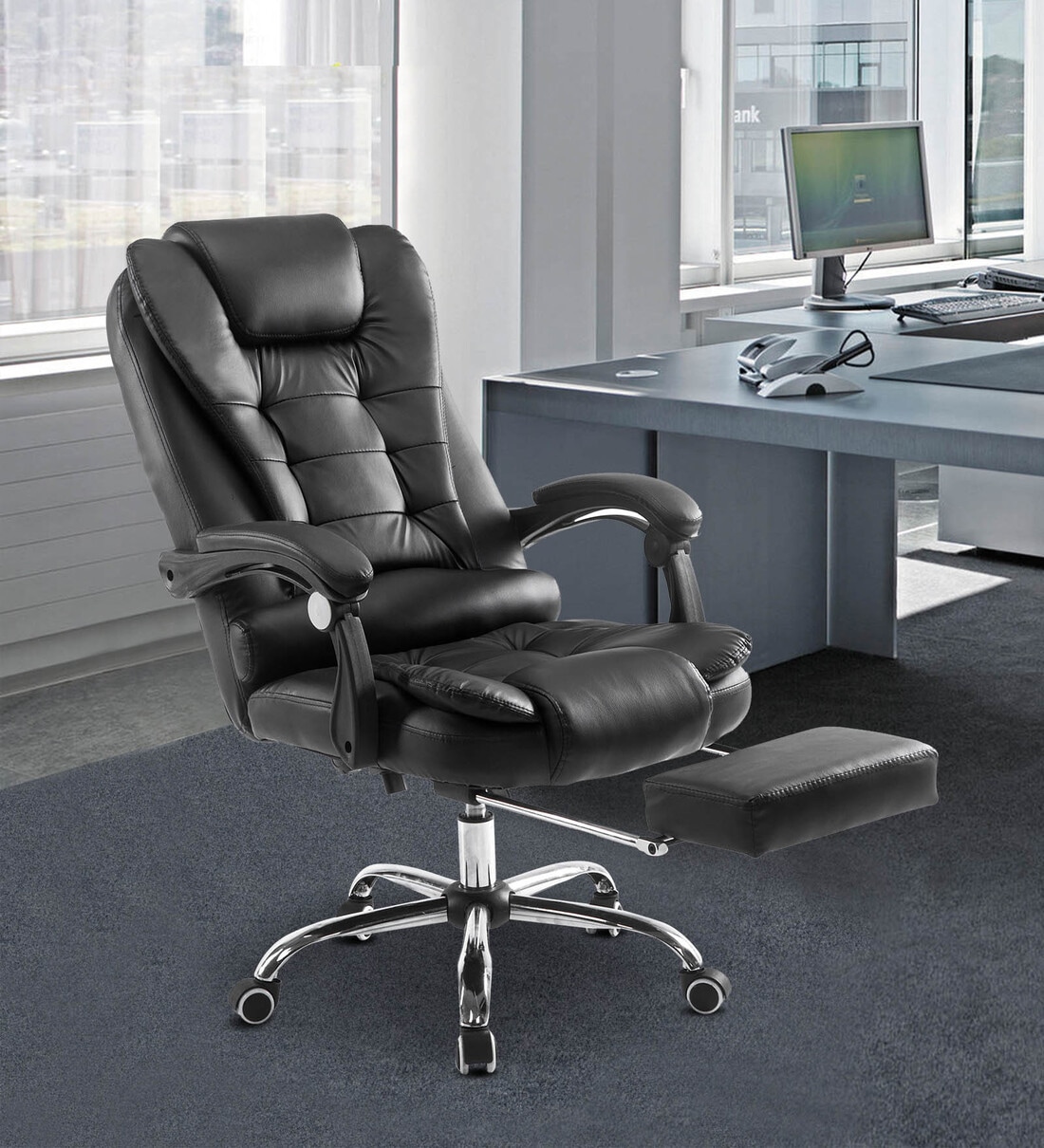 Buy Manager Office Chair with Massager & Footrest in Black Colour by ...