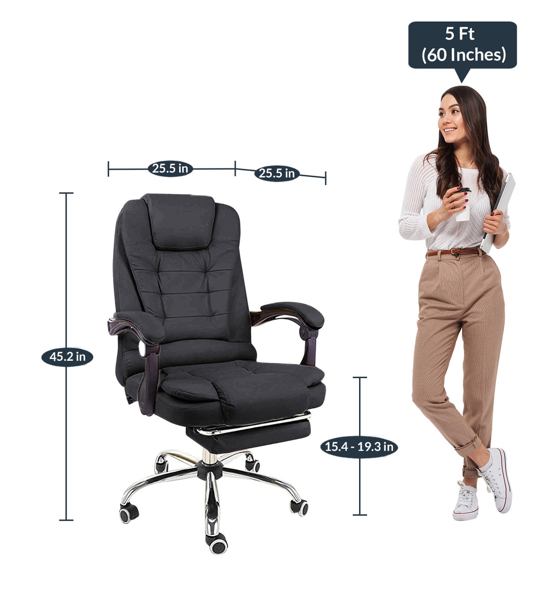 Buy Manager Office Chair with Massager Footrest in Black Colour