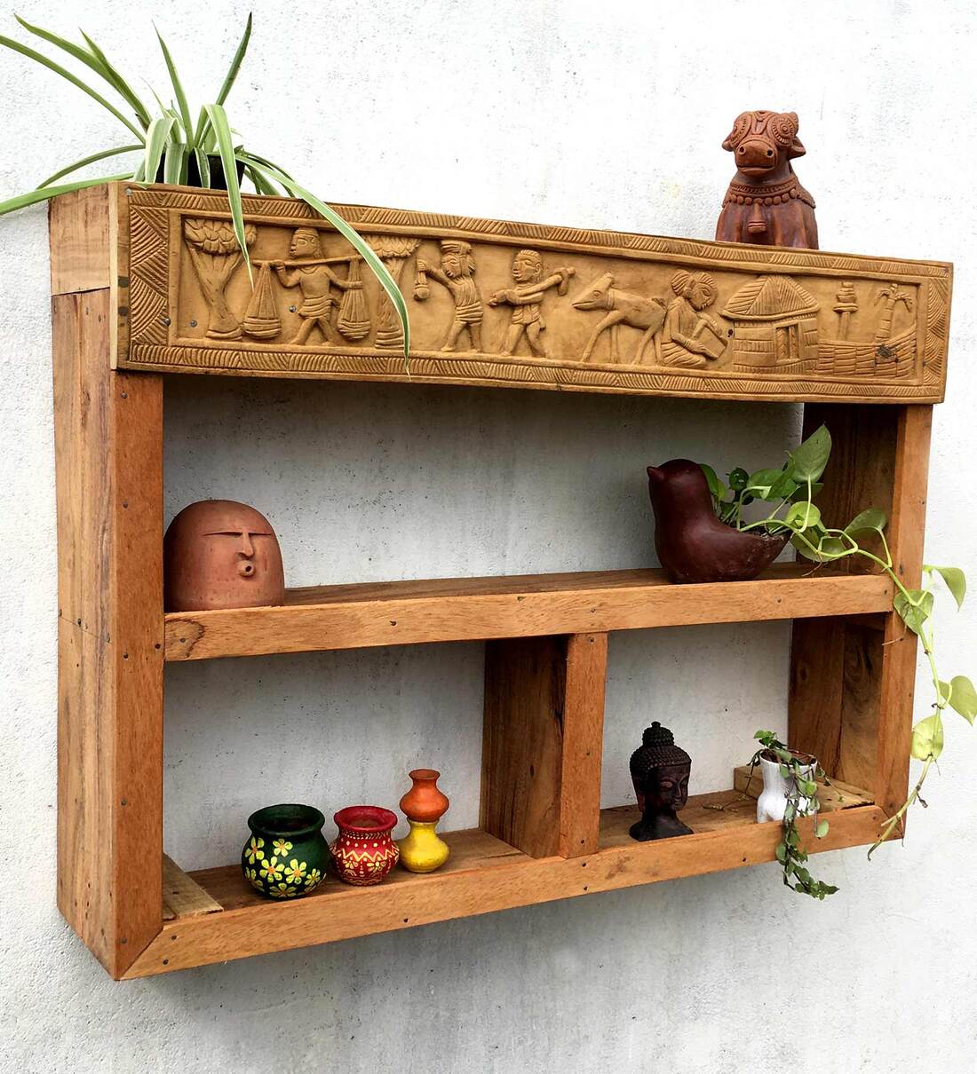 Buy Mango Wood Three Tiered Wall Shelf In Natural Finish By Chinhhari