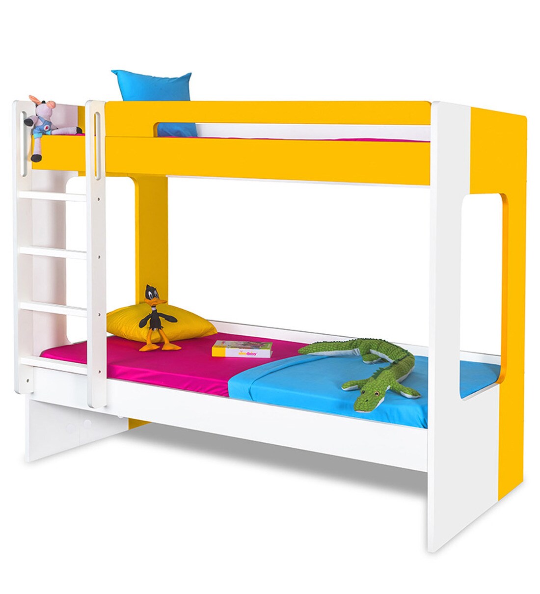 Buy Manhattan Kids Bunk Bed in Yellow & White Colour by Alex Daisy Online Standard Bunk Beds
