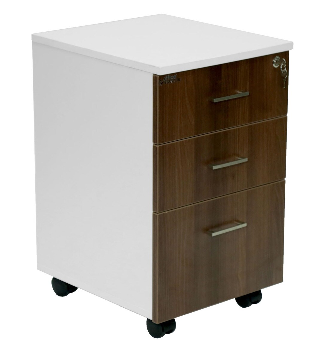 Buy Manila Pedestal Unit with 3 Drawers in Dark Acacia & Frosty White