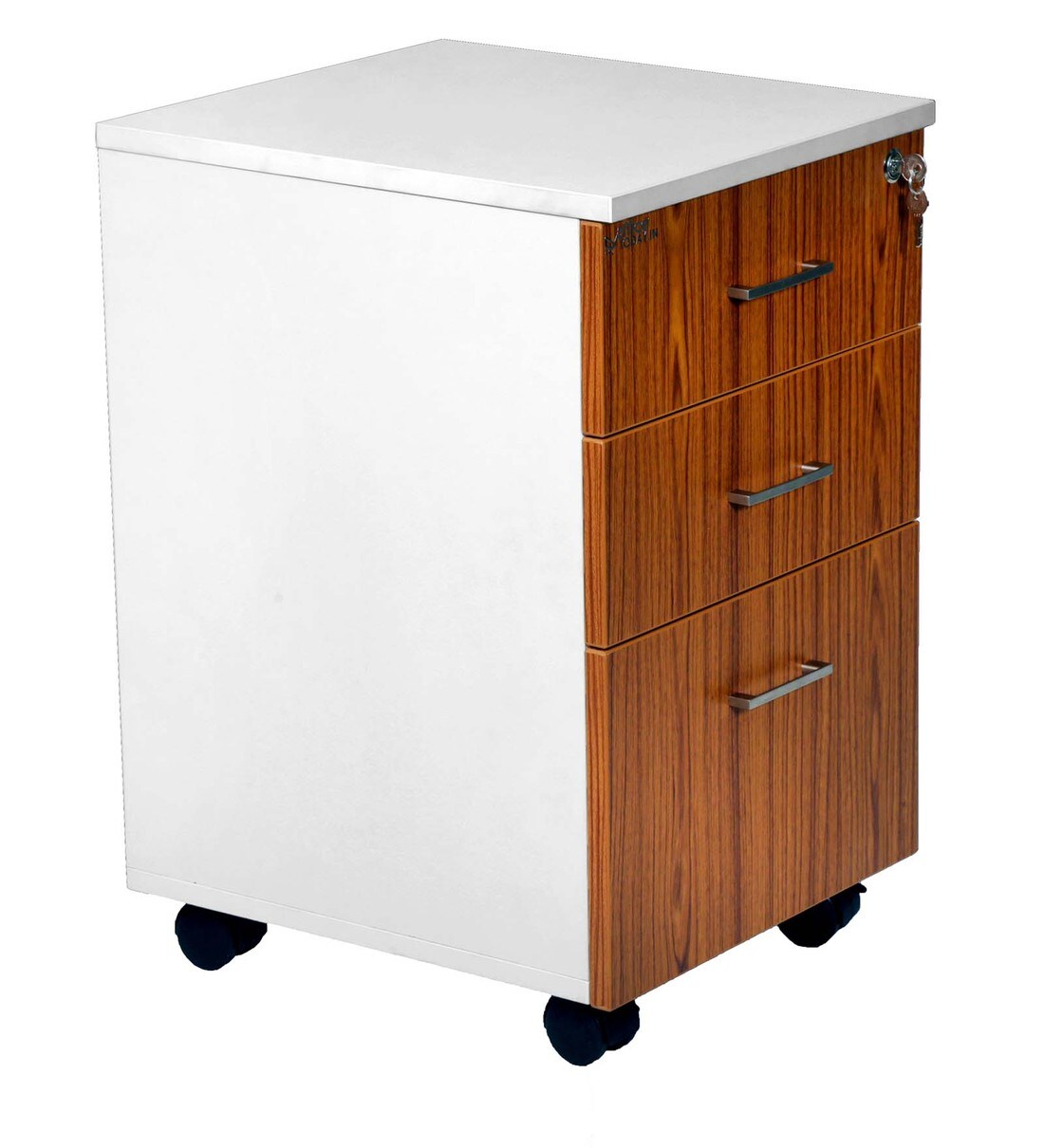 Buy Manila Pedestal Unit with 3 Drawers in Natural Teak & Frosty White Colour by Office Today