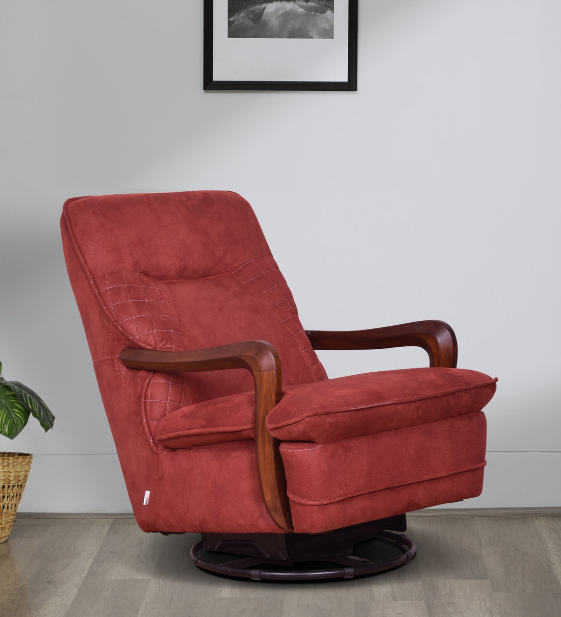 Buy Manila Fabric Rocking & Revolving Chair in Wine Red Colour at 2