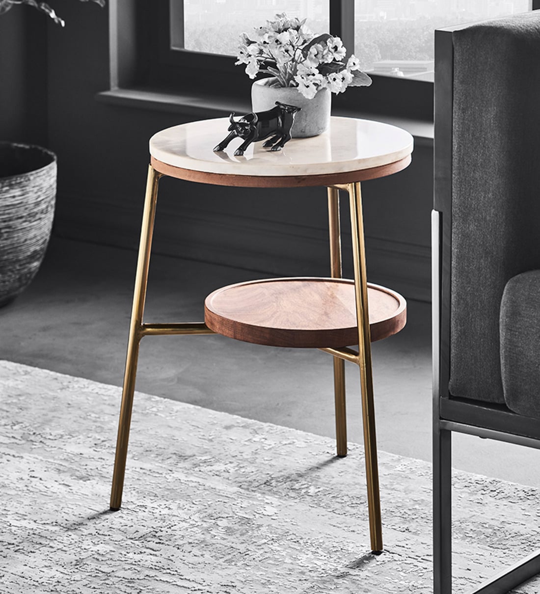 walnut and white end table