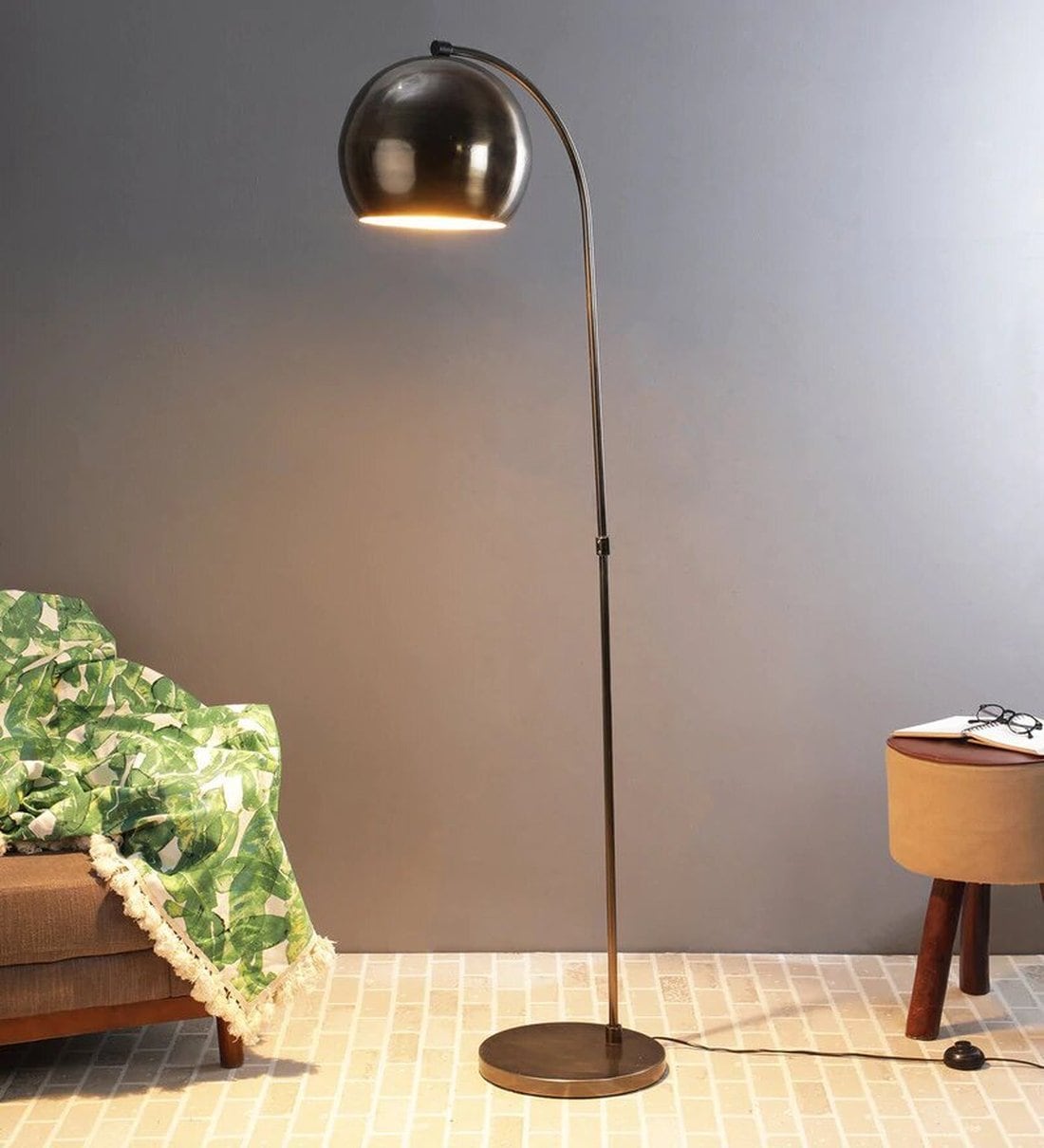 Buy Marcelo Black Shade Floor Lamp with Metal Base by Bohemiana Online