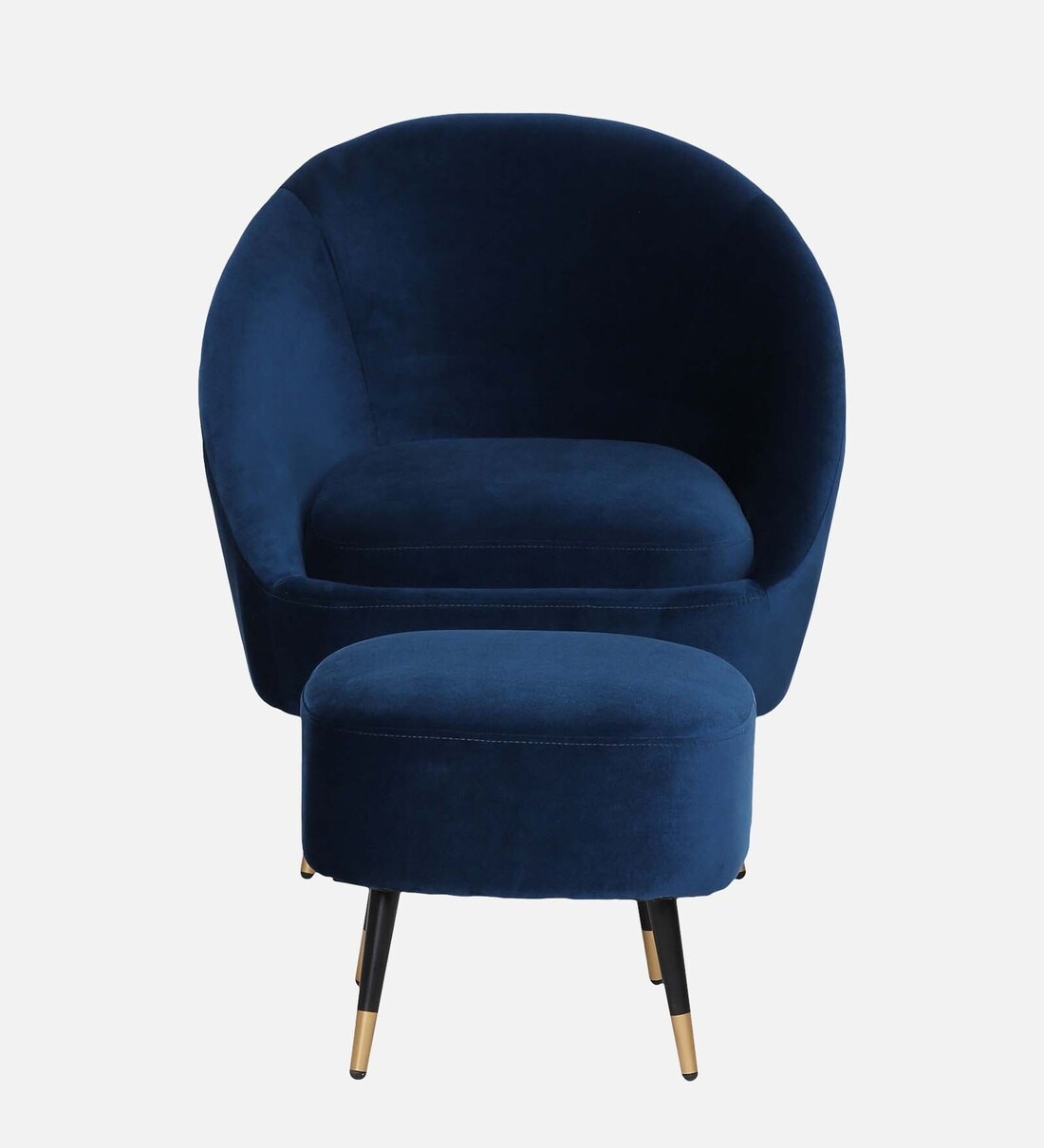 Buy Mariana Velvet Barrel Chair in Opal Blue Colour with Foot Stool by