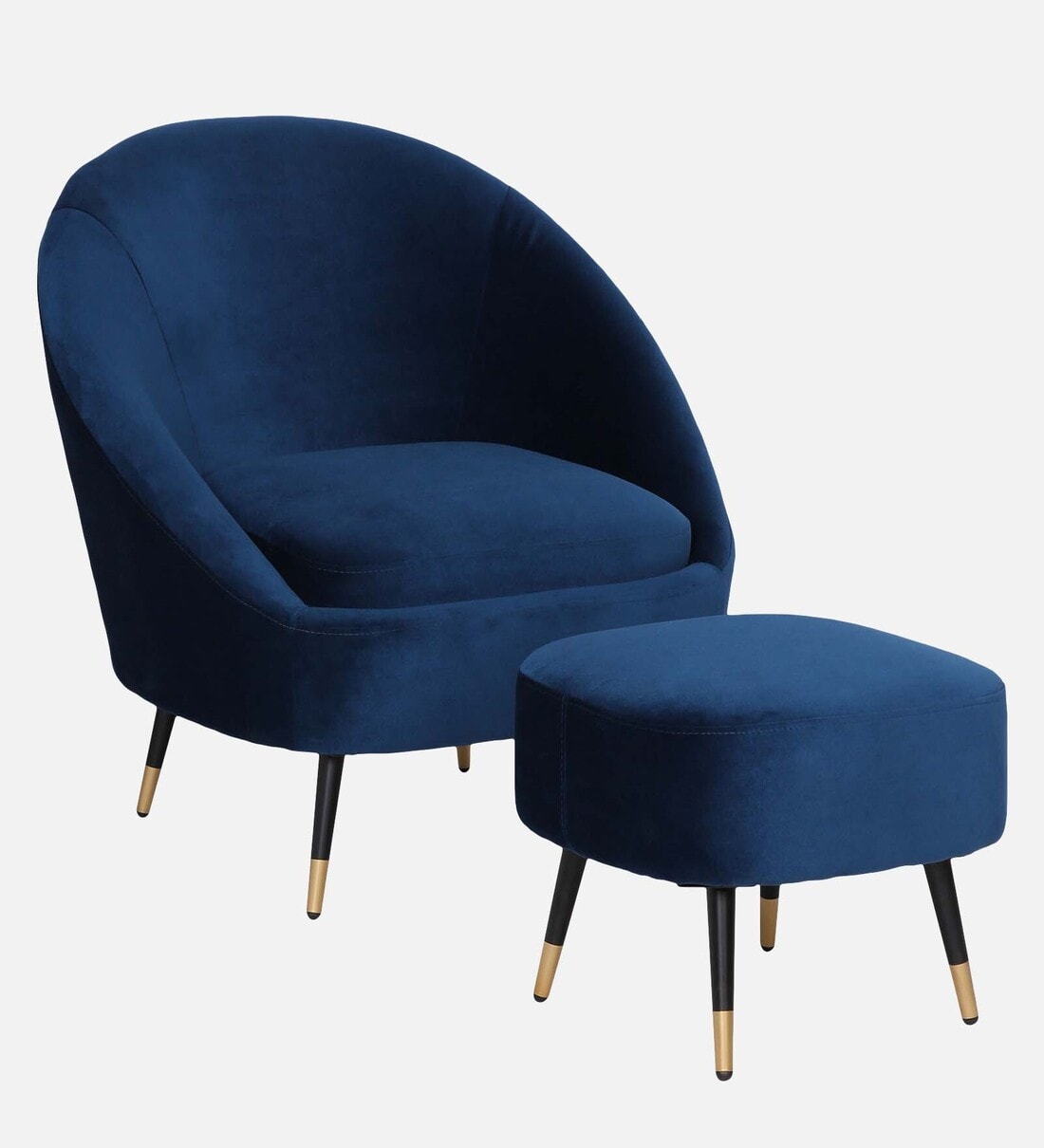 Buy Mariana Velvet Barrel Chair in Opal Blue Colour with Foot Stool by