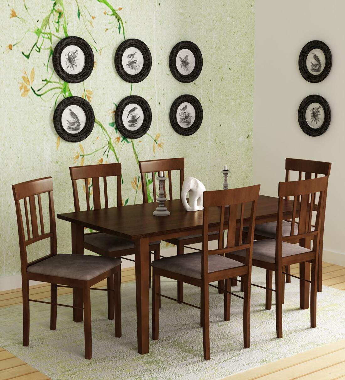 Buy Mariko Solid Wood 6 Seater Dining Set in Walnut Finish By Mintwud ...
