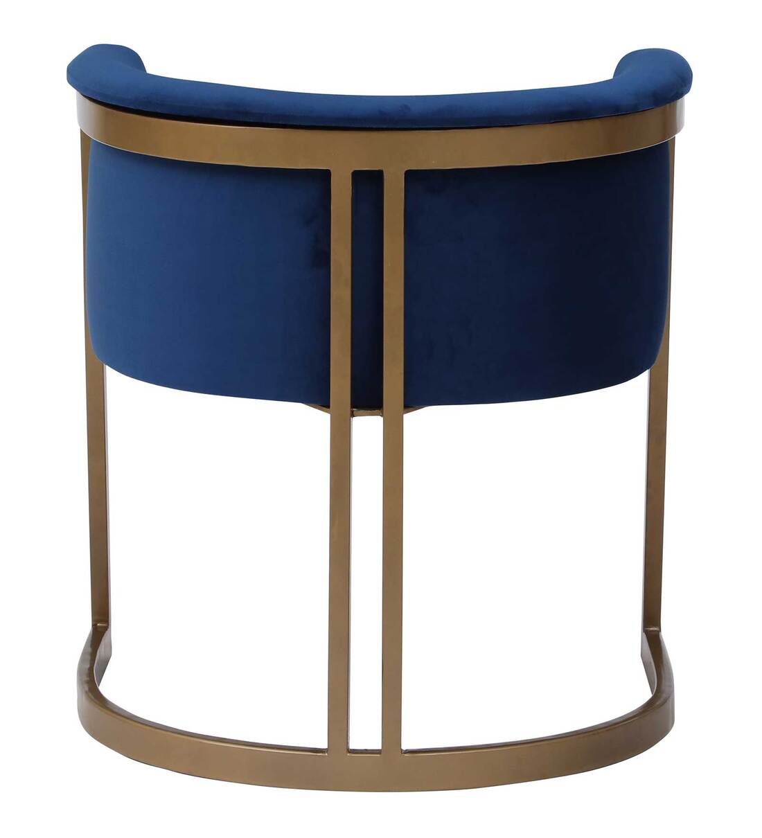 Buy Marion Barrel Chair in Blue Colour with Iron Base in Brass Finish