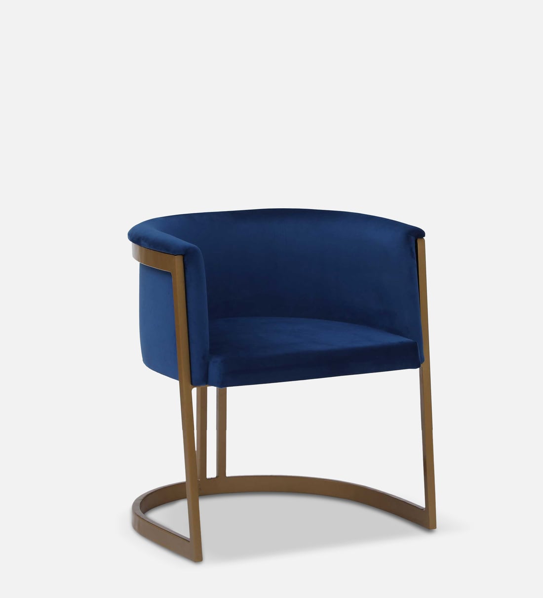 Buy Marion Barrel Chair in Blue Colour with Iron Base in Brass Finish