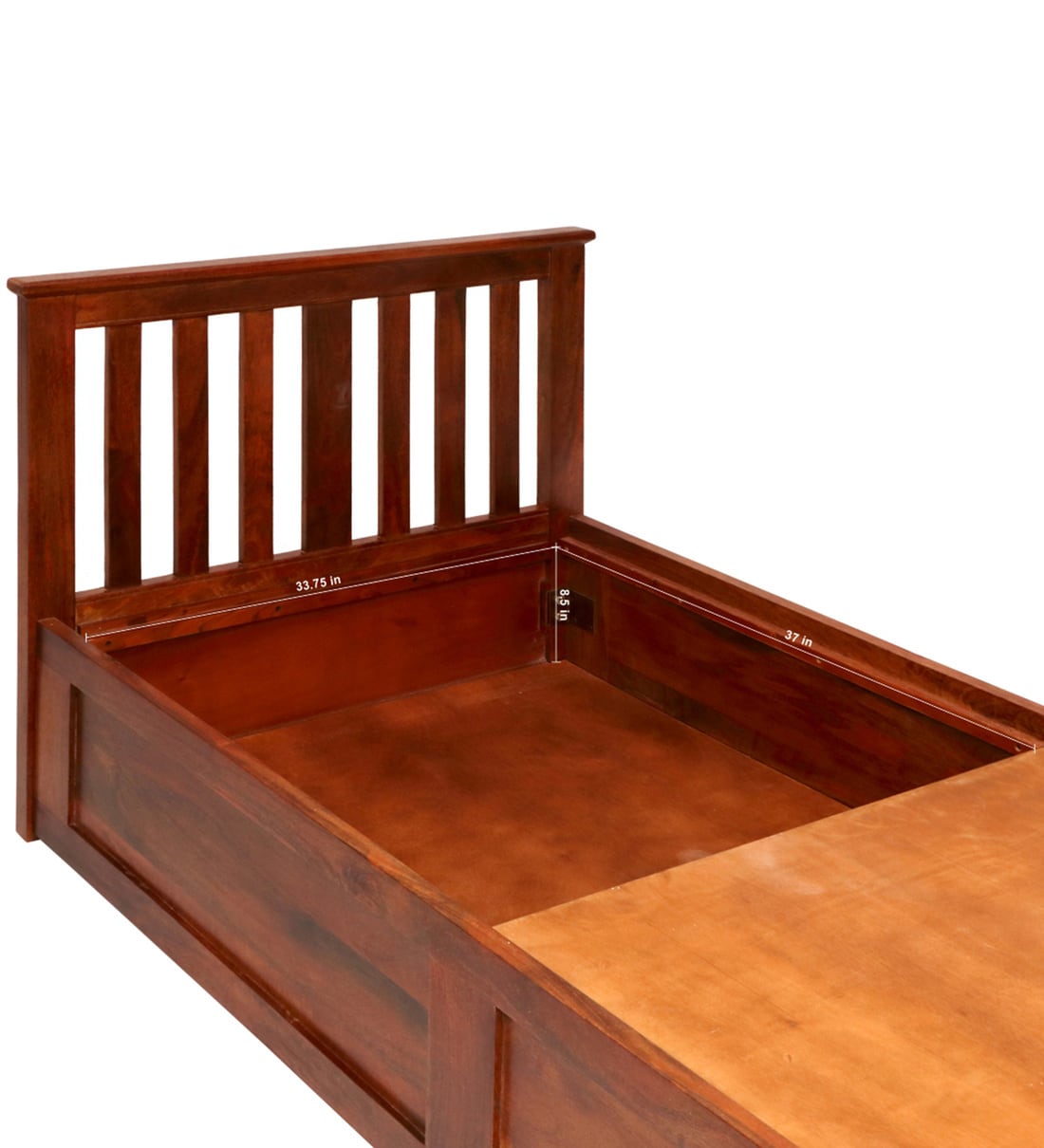 Buy Marko Solid Wood Single Bed in Honey Finish with Box Storage Online