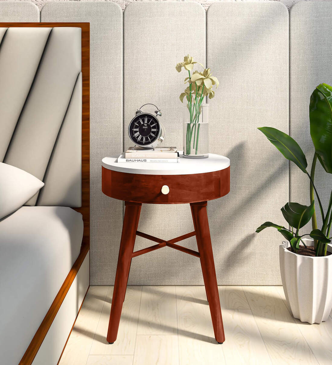 Buy Sencillo Sheesham Wood Lhs Bedside Table In Provincial Teak