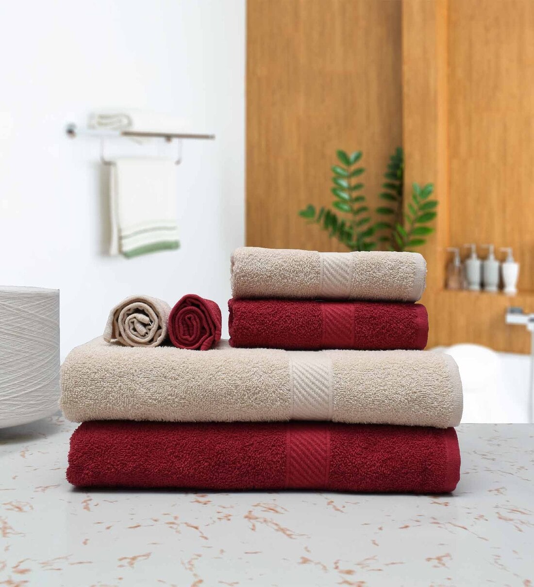 Buy Multicolor Solid 400 GSM Cotton Towel Sets (Set of 6) by RANGOLI at