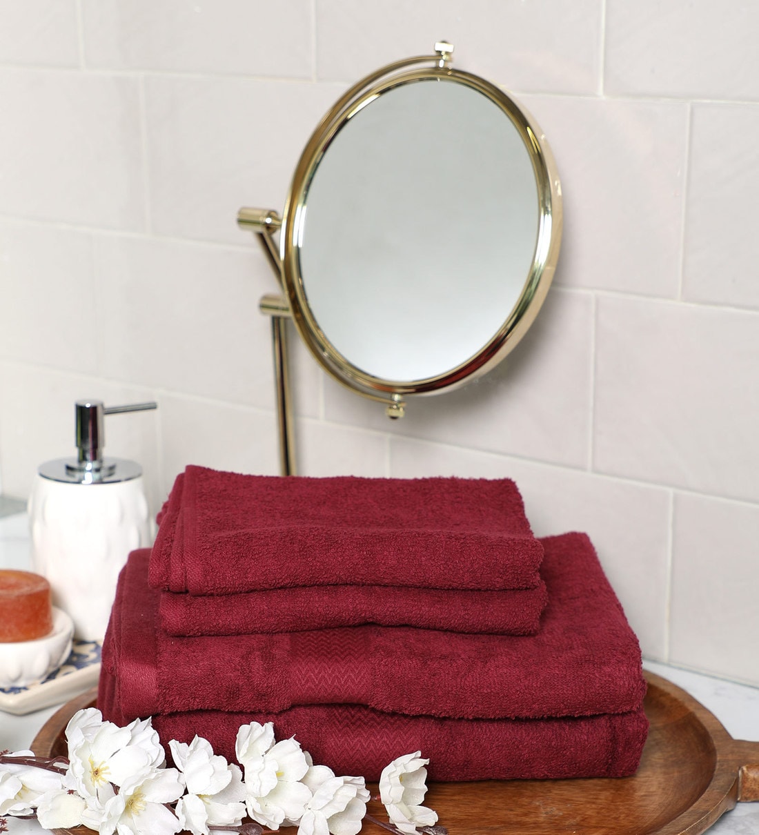 Buy Maroon Solid 380 GSM Cotton 4 Pieces Towel Set by Raymond Home