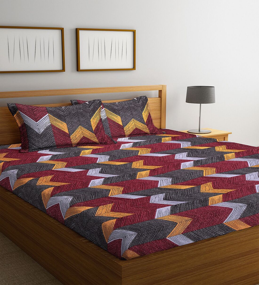 Amfyn Cotton Printed Queen Size Bedsheet With 2 Pillow Covers (MultiColor, 90x100 Inch)