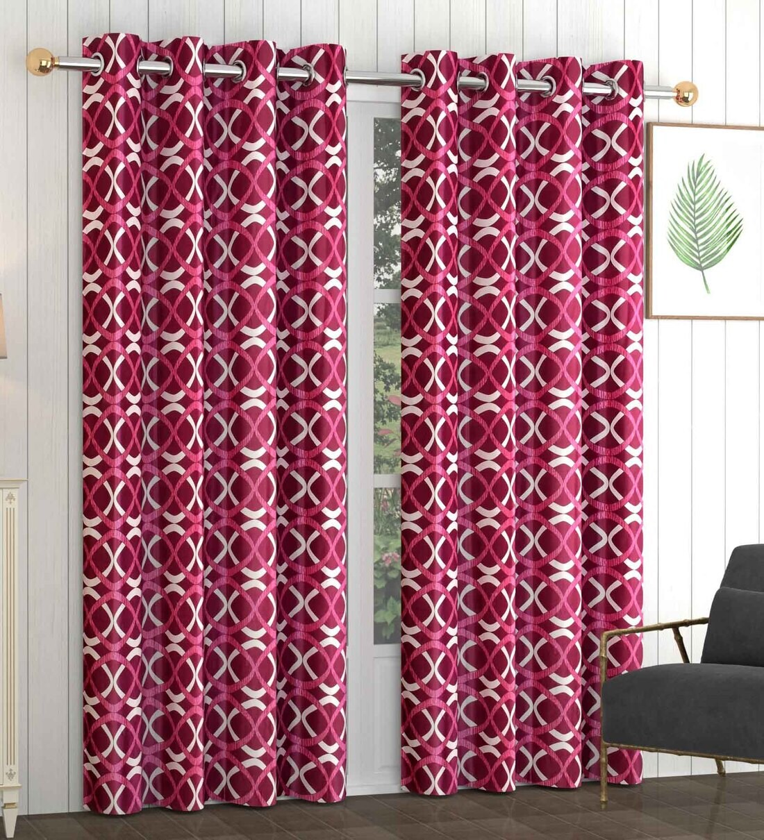 Buy Maroon Abstract Polyester 5 Ft Semisheer Eyelet Window Curtains