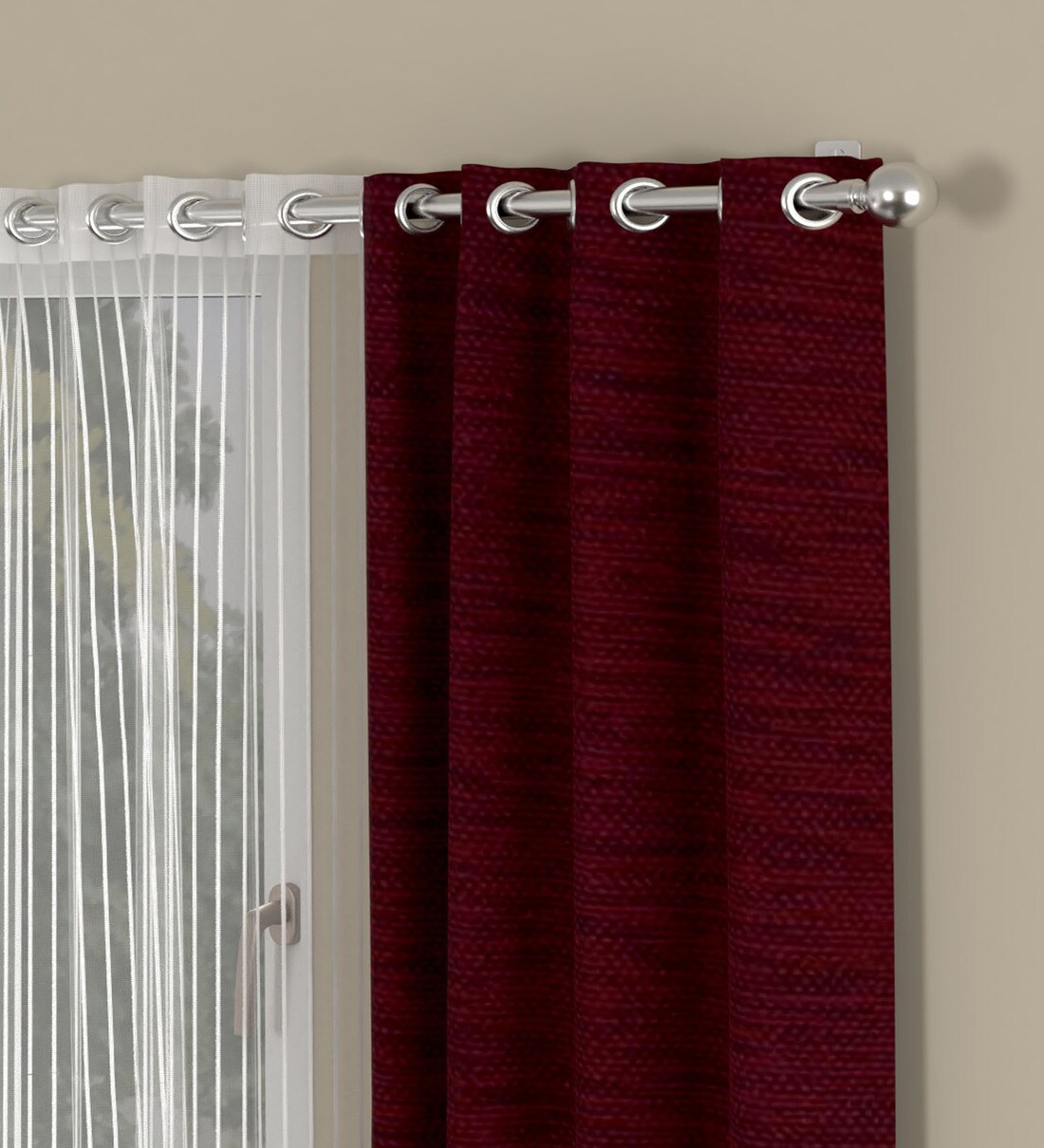 Buy White Solid Polyester 5 Ft Semisheer Eyelet Window Curtains (Set of