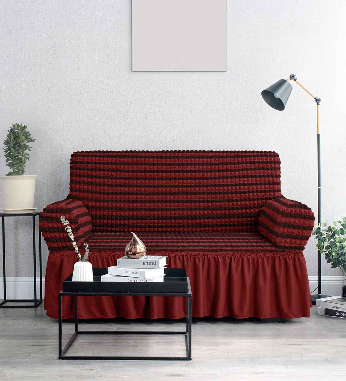 Buy Maroon Solid Polyester Seater Elastic Stretchable Sofa Cover