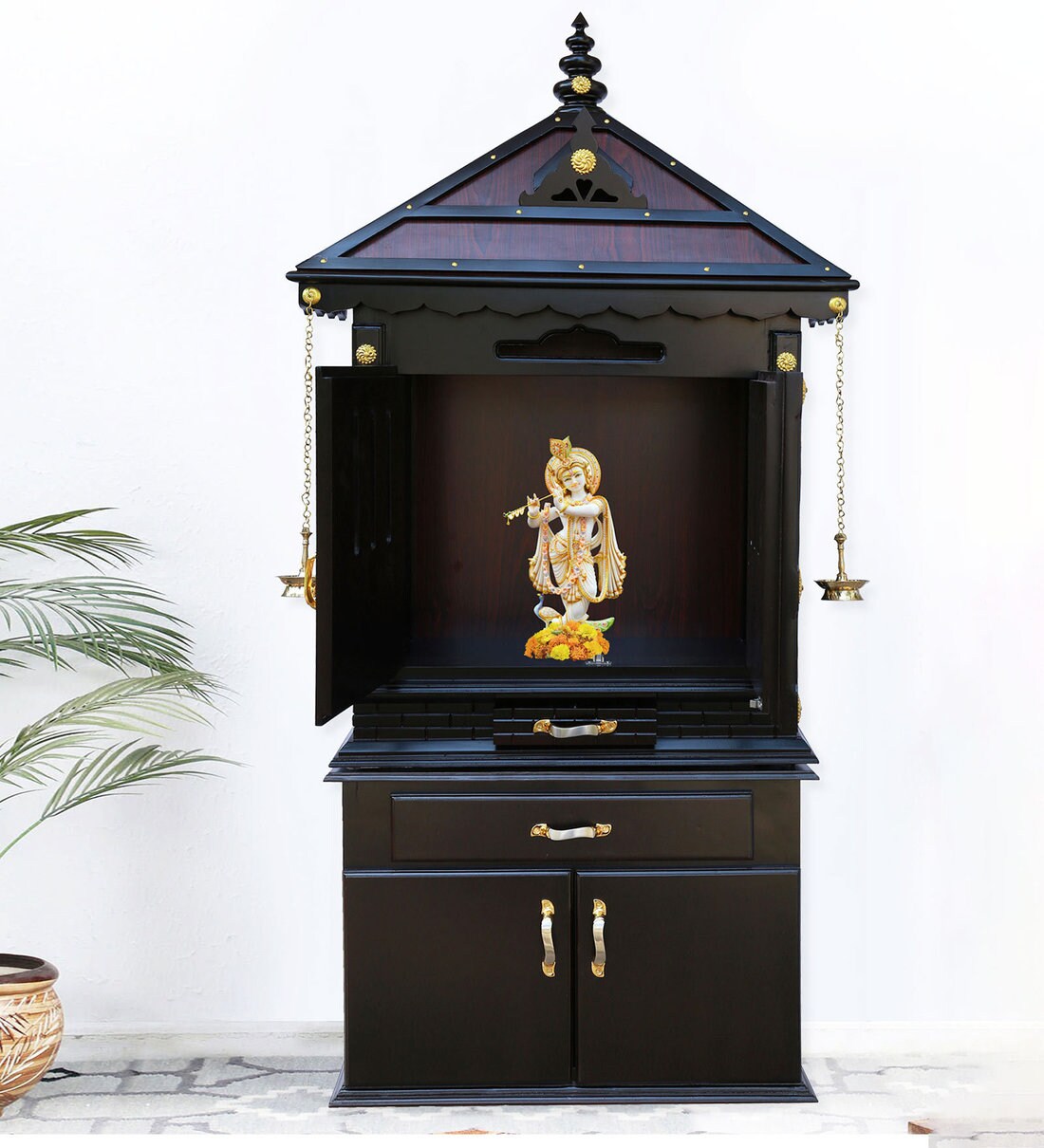 Buy Maroon Wood Floor Rested Kerala Style Mandir By Elegant Arts