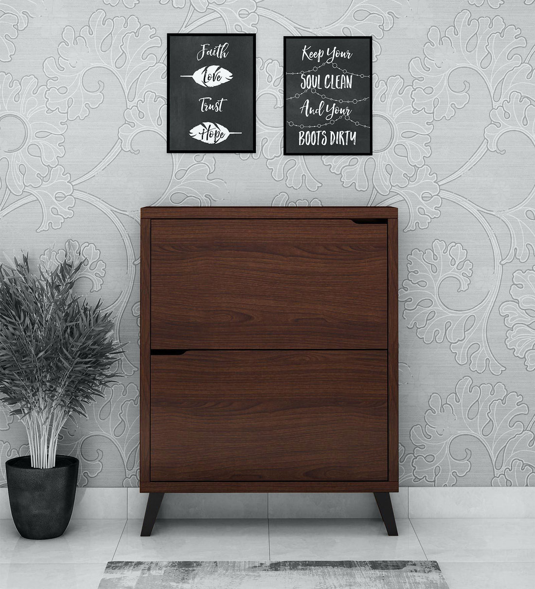 Buy Martin 2 Door Shoe Cabinet In Walnut Finish By Home Online Tilt Out Shoe Racks Shoe Racks Furniture Pepperfry Product