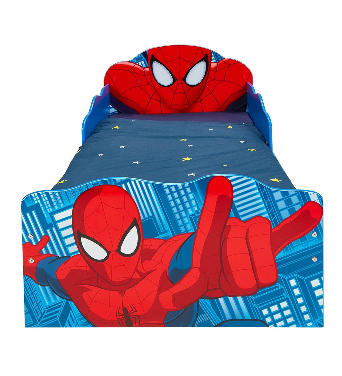 Buy Marvel SpiderMan Toddler Bed with Lightup Eyes & Storage in Multi Color by Cot & Candy