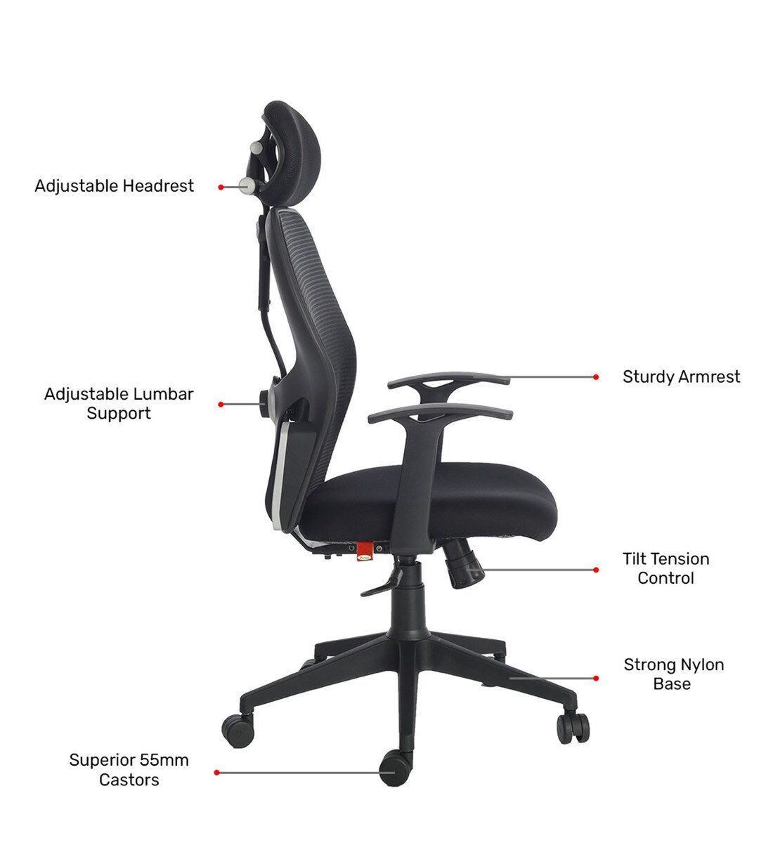 Buy Marvel Breathable Mesh Ergonomic Chair in Black Colour with headrest by Durian Online