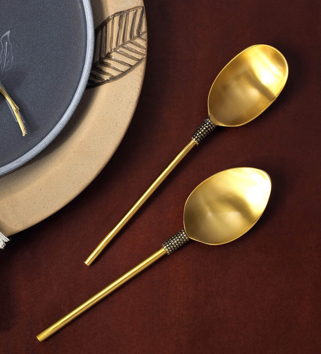 Buy Masai Gold Brass (Set of 2) Serving Spoon with Ceramic Hande at 5