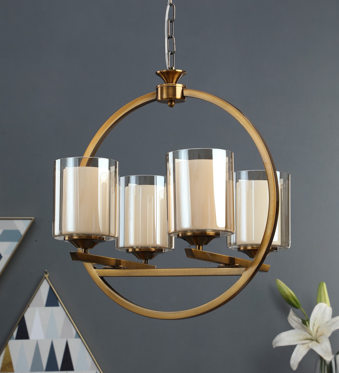Buy Brass Glass Chandelier by Kapoor E Illuminations Online Modern