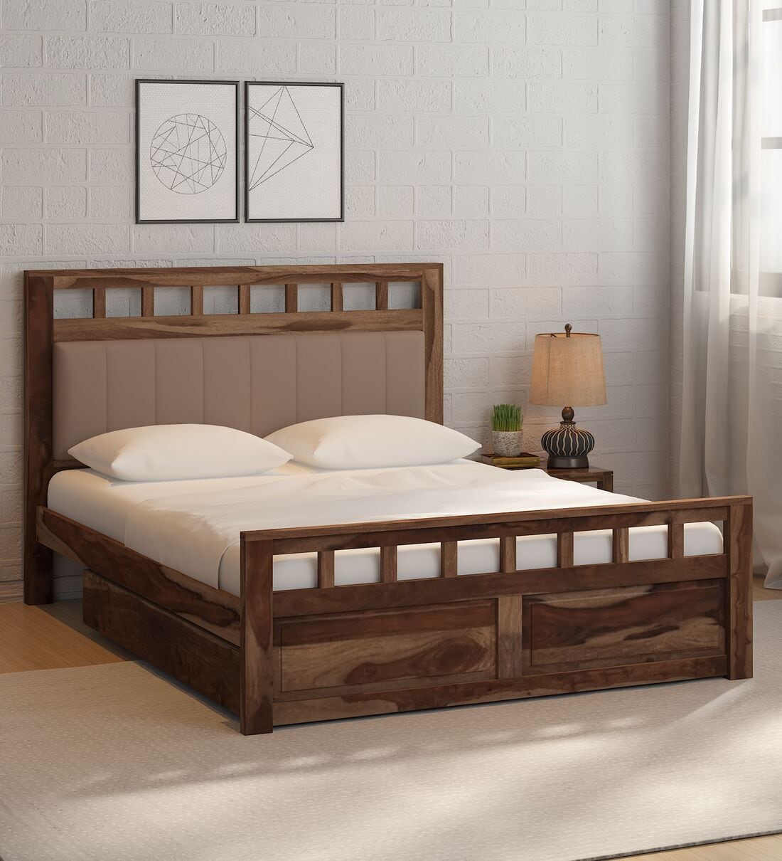Buy Ulyano Sheesham Wood King Size Bed in Scratch Resistant Rustic Teak