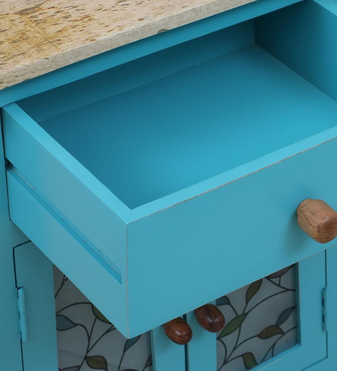 Buy Eloy Solid Wood End Table In Blue Colour Online Traditional End