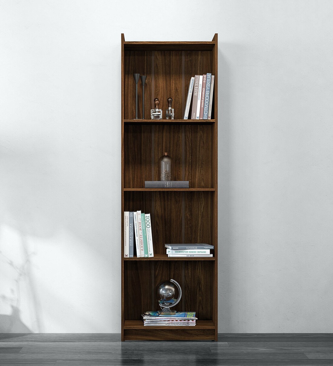 Buy Maximiliano Bookshelf with 4 Shelves in Walnut Brown Finish