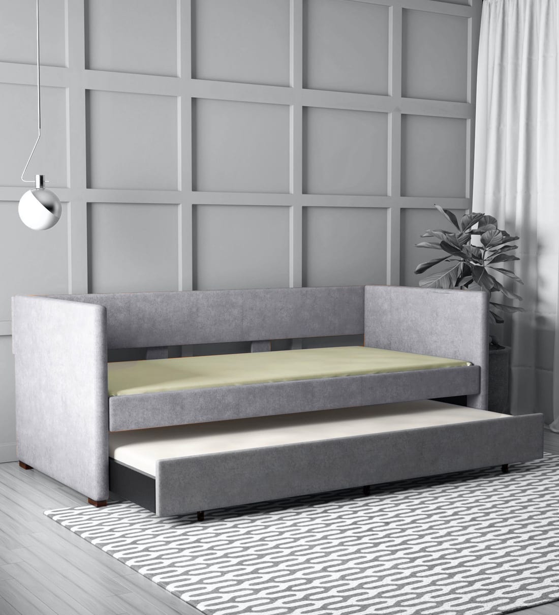 Buy Maximo Upholstered Trundle Bed in Grey Colour CasaCraft By Pepperfry Online Kids Trundle
