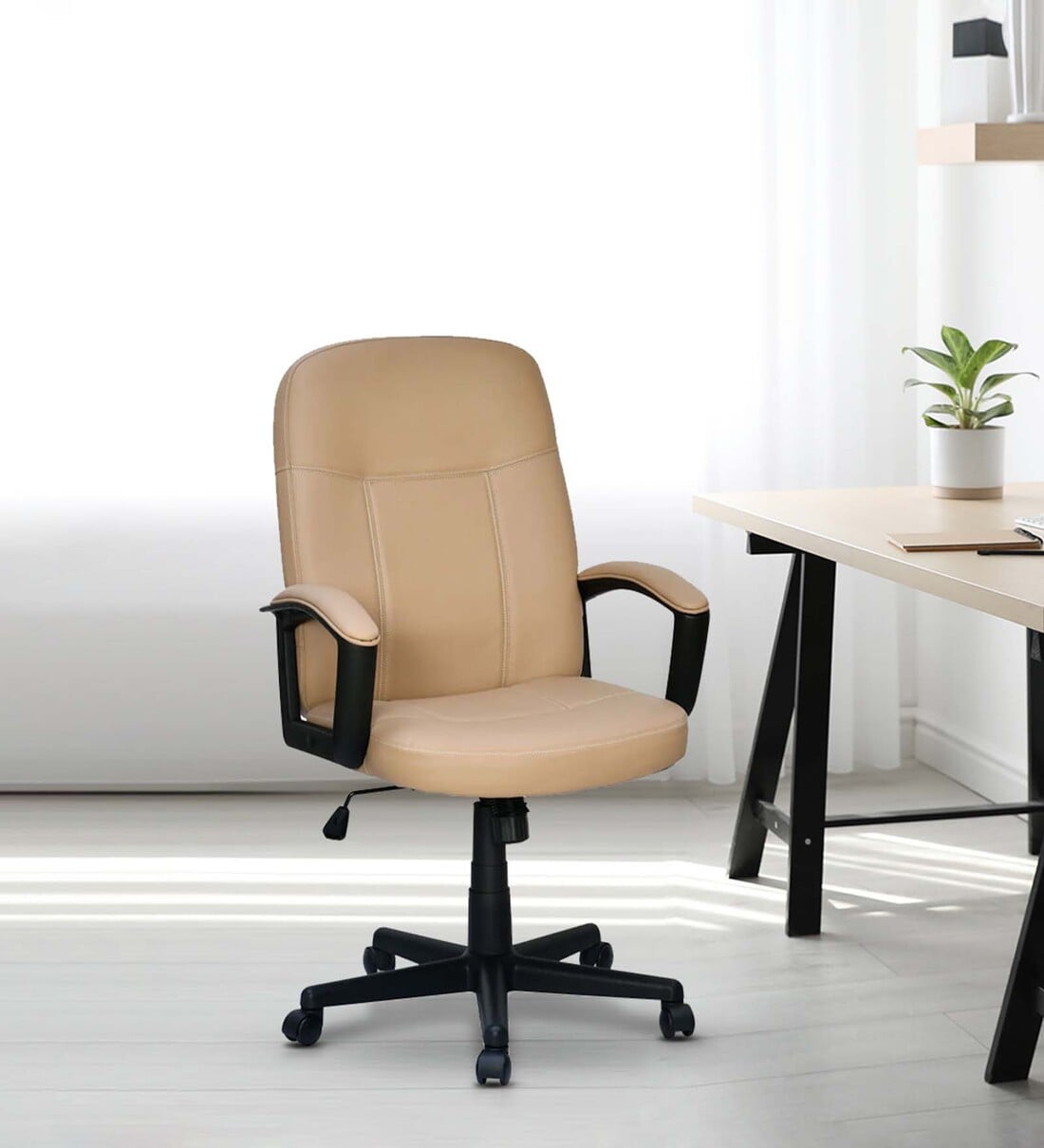 Mayor Leatherette Ergonomic Office Chair in Cream Colour