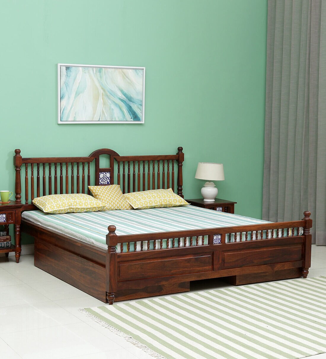 Buy Mayur Solid Wood King Size Bed With Drawer Storage In Honey Oak