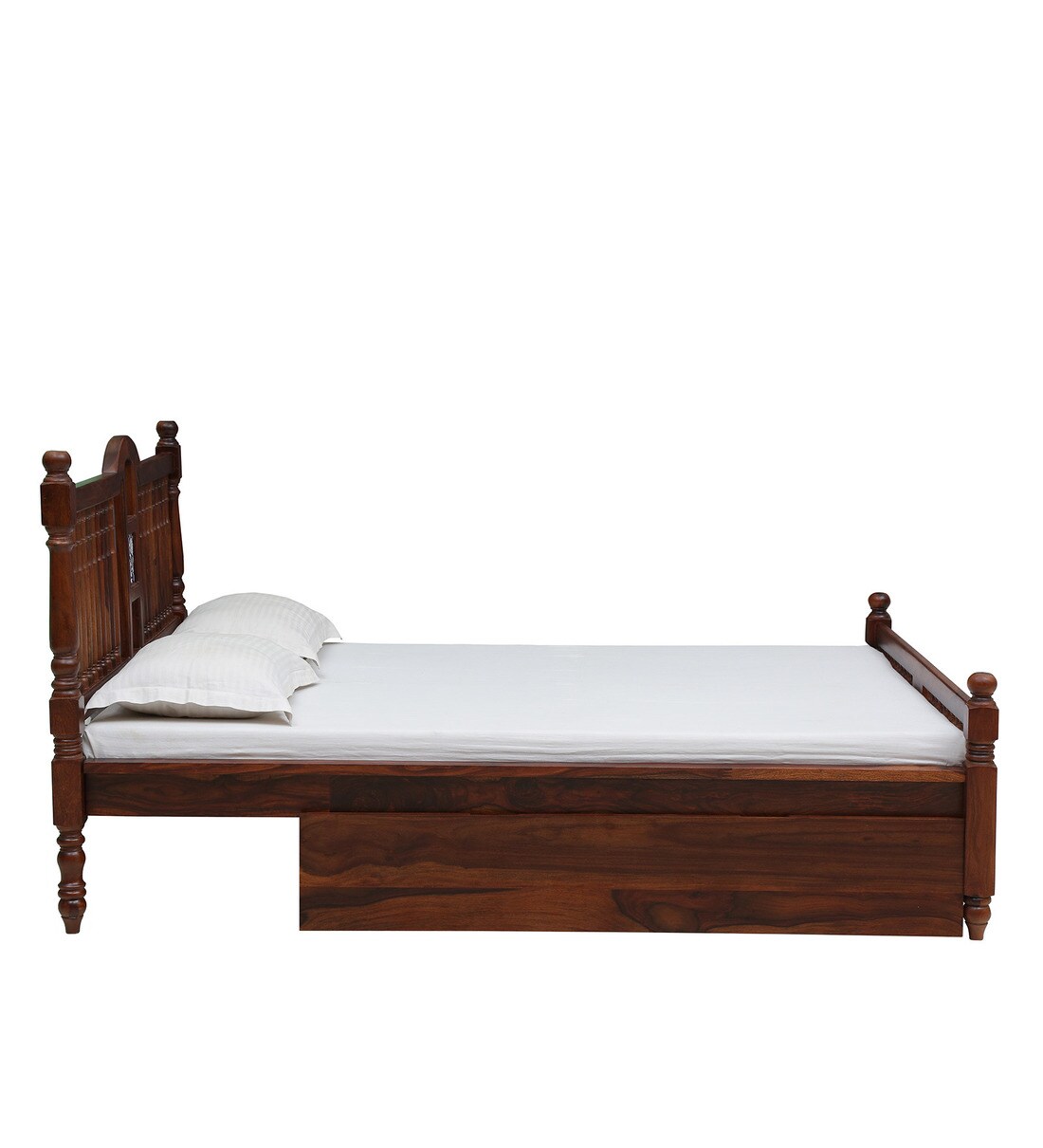 Buy Mayur Solid Wood Queen Size Bed With Drawer Storage In Honey Oak