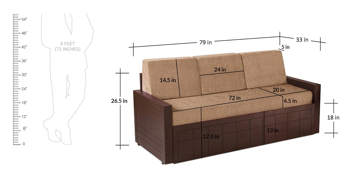 Buy Madelyn Sofa Cum Bed with Mattress in Brown Colour by Auspicious