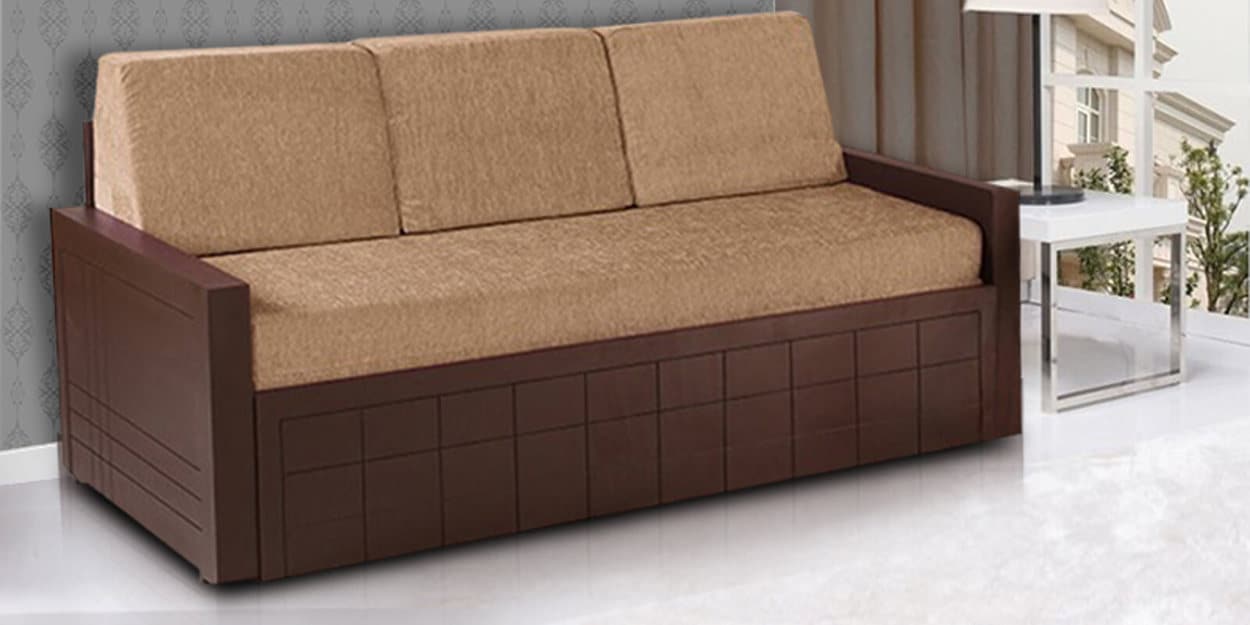 Buy Madelyn Sofa Cum Bed with Mattress in Brown Colour by Auspicious