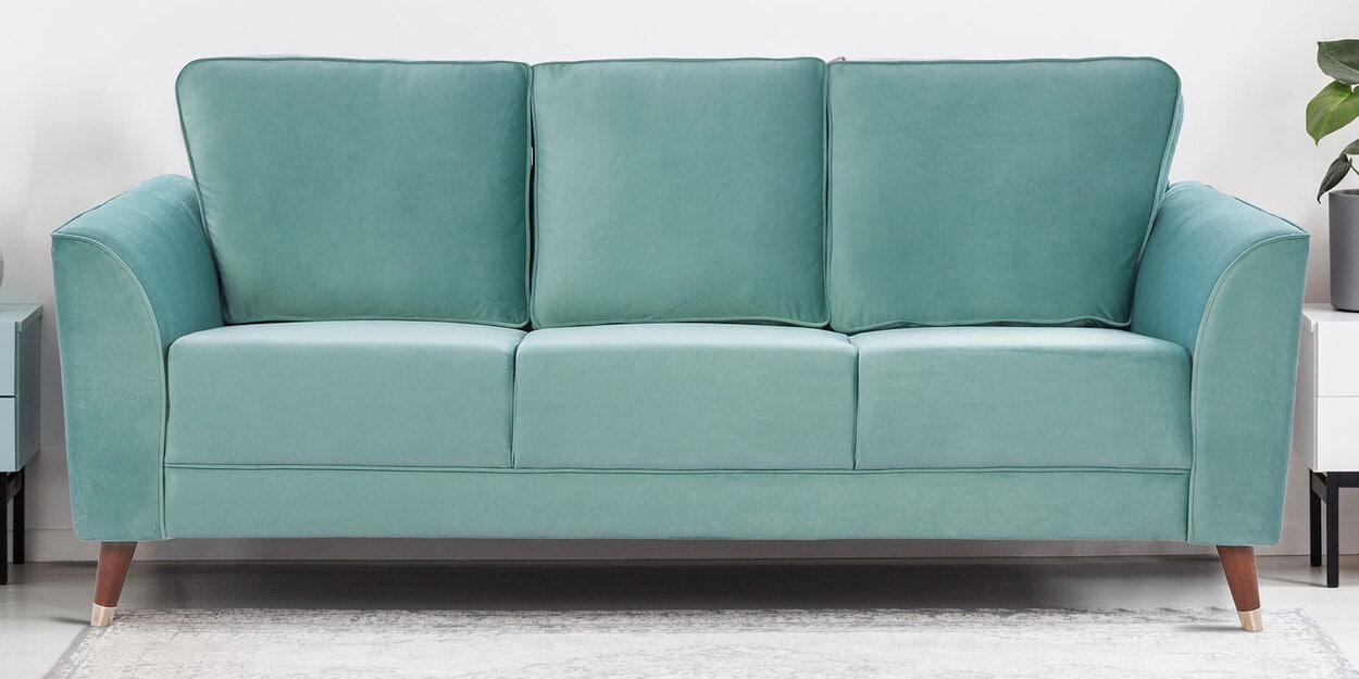 Buy Magnific Velvet 3 Seater Sofa in Green Colour by HomeTown Online