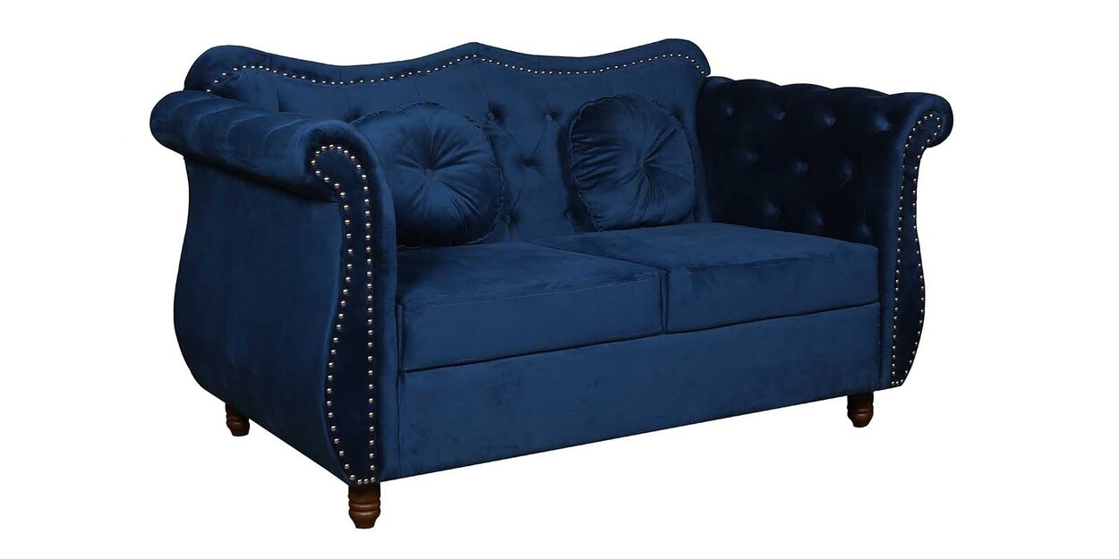 Buy Maharaja Velvet 2 Seater Sofa in Blue Colour by Woodbonds Online ...